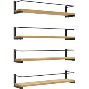 OROPY Portaspezie in Legno di Pino Set di 4, Organizzatore per Mensole da Cucina per Montaggio a Parete per Spezie, Lattine, Vasetti, Pentole - 40x9cm