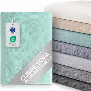 textil-home Textilhome Copridivano e Copriletto Multiuso - Telo Arredo Plaid Foulard Modello Dante, 180x285 cm, Copertura per Divano. Colore Acquamarina, Certificato OEKO-TEX