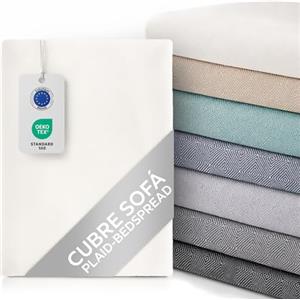 textil-home Textilhome Copridivano e Copriletto Multiuso - Telo Arredo Plaid Foulard Modello Martina, 180x285 cm, Copertura per Divano. Colore Crudo, Certificato OEKO-TEX