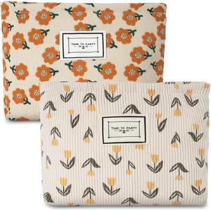 Aucuu Beauty Case da Viaggio, 2 PCS Borsa da Toilette da Viaggio, Borsa da Viaggio per Cosmetici, Pochette Donna Trucchi, Borsa Trucco Floreale, Borsa Cosmetica in Velluto a Coste, per Donne Ragazze