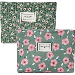 Aucuu Beauty Case da Viaggio, 2 PCS Borsa da Toilette da Viaggio, Borsa per Cosmetici, Pochette Donna Trucchi, Borse Trucco Floreale, Borse Cosmetica in Velluto a Coste, per Donne Ragazze