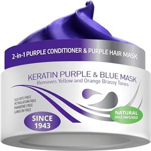 VITAMINS hair cosmetics Vitamins - Maschera viola per capelli alla cheratina - Trattamento balsamo profondo con proteine - Toner capelli ottoni secchi e danneggiati biondo platino grigio argento cenere o marrone