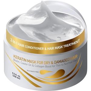 VITAMINS hair cosmetics Vitamins Keratin Mask per Capelli alla Cheratina - Balsamo per Trattamento Profondo alla Biotina, Proteine del Collagene e Olio di Cocco - Capelli Danneggiati Sottili e Secchi