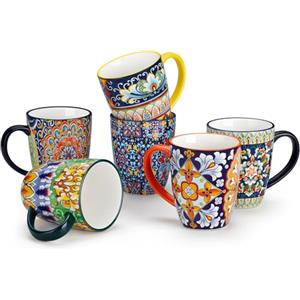 vancasso SIMI Set di 6 Tazze in Ceramica da 360ml - Tazze da Caffè con Manico per Latte, Tè, Cappuccino e Yogurt - Lavabile in Lavastoviglie e Microonde - Design Boho Chic