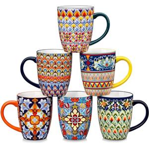 vancasso Set di 6 Tazze Grandi in Ceramica da 480ml - Tazze da Caffè con Manico per Latte, Tè, Cappuccino e Yogurt - Lavabile in Lavastoviglie e Microonde - Design Boho Chic