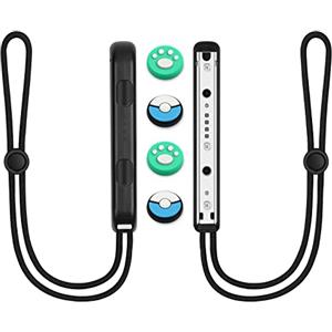 Vicloon 1 Coppia Switch Controller da Polso, di Blocco da Polso Lanyard con 4 Carino Tappo del Joystick, con Corda Regolabile per Switch Joycon, Nero