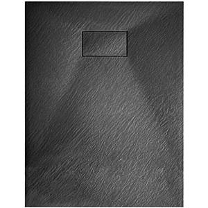 Arreditaly Piatto Doccia Spessore 2.6 Cm In Resina Effetto Pietra Stone Ardesia Filopavimento Antiscivolo Indistruttibile Riducibile Arredo Bagno Con Griglia Di Copertura Colore Nero (100 x 100 cm)