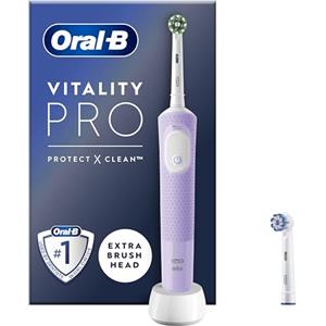 Oral-B Vitality Pro Spazzolini elettrici per adulti, 1 manico, 2 testine, 3 modalità di spazzolatura tra cui Sensitive Plus, spina UK a 2 pin, viola