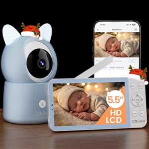 CZEview 5,5" 2.5K Baby Monitor Video e Audio, Luce Notturna & Musica, Telecamera Bambini, Controllo Tramite APP Mobile & Monitor (Blu)