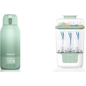 Momcozy Sterilizzatore e Asciugatrice per Biberon, Capacità 6 Biberon, Sterilizzatore Compatto 4 in 1 per Biberon,Scaldabiberon Portatile, Riscaldamento Rapido e Lunga Durata della Batteria