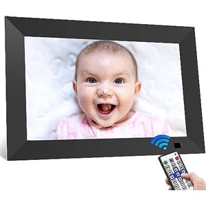 AILRINNI Cornice Digitale 10 Pollici - HD Schermo Cornice Foto Digitale con Telecomando, Foto/Musica/Video del lettore, Calendario, Sveglia (Nero)