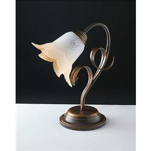 Generico Lumetto, lampada da comodino, abat jour classico in ferro battuto marrone 1 luce per salotto, cameretta, soggiorno, camera da letto, LGT Morena