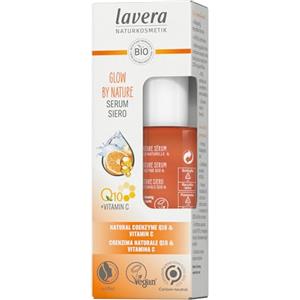 lavera Glow by Nature - Siero naturale vegano Q10 e vitamina C, idratante, antirughe, rivitalizzante, pelle tonica, certificato PETA, 1 x 30 ml, arancione