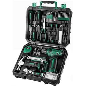 DEKO Cassetta Attrezzi Completa con Trapano Avvitatore Batteria 8V, 126 Pezzi Valigetta con Set Completo di Punte (Verde)