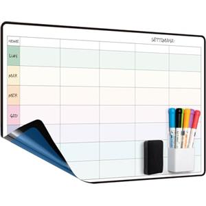 MCCORL Lavagna Settimanale da muro, Adesiva Calendario Famiglia,Planner Settimanale da Parete,To Do List,Pasti e Agenda,Cancellabile per Cucina 42×28cm -in italiano