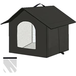 LUNNTE Casetta per gatti e cuccioli di cani per esterni, impermeabile, resistente all'inverno, con tenda trasparente rimovibile (M, nero 1)