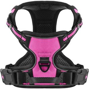 COMSLE Pettorina Cane Taglia Grande Media Piccola, Pettorina per Cani Anti Tiro Riflettente, Imbracatura Regolabile Cani con 2 Ganci in Metallo per Addestramento Corsa (Rosa Rosso, S)