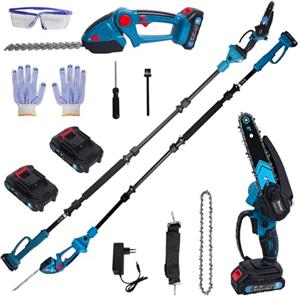 Bostar 4 in 1 Motosega e Tagliasiepi Telescopico a Batteria, Compatibile con Makita 18V, Potatore Svettatoio Allungabile 2.5m con Tracolla, Motore in Rame Potente, 2 Batterie per Potatura Ulivi e Giardino