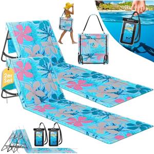 KESSER® Set di 2 materassini da spiaggia pieghevoli con schienale regolabile, tracolla e borsa, portata massima 130 kg - Lettino prendisole per spiaggia, giardino e terrazza
