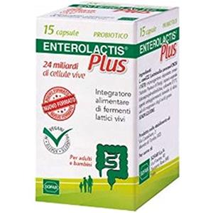 Alfasigma Enterolactis Plus - Integratore con 24 miliardi di Fermenti Lattici Vivi in 15 Capsule, Senza Glutine e Lattosio