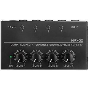 SVRITE Amplificatore per Cuffie Monitor A 4 Vie HA400 Nero Amplificatore per Monitor per Cuffie con Spina UE AC100-240V