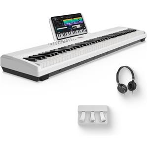 STRICH Tastiera ponderata a 88 tasti con pedale Sustain, pianoforte digitale a martello, tastiera per pianoforte elettrico full-size, supporta USB-MIDI/Wireless Connect, bianco, SDP-120