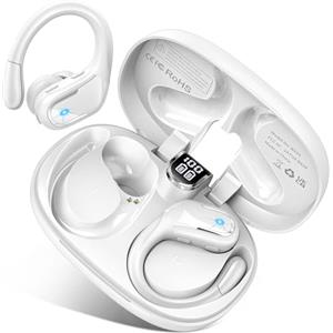Rulefiss Cuffie Bluetooth Sport, 75 Ore Auricolari Bluetooth 5.4 con 4 ENC Mics, Stereo Cuffiette Bluetooth Antirumore, IP7 Impermeabili Cuffie Wireless con Display LED, Cuffie Senza Filo per Palestra/Running
