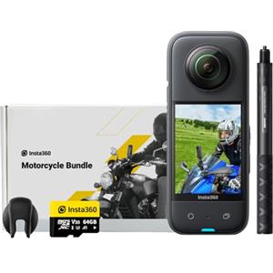 Insta360 X3 Kit Moto - Action Cam 360 impermeabile con sensore da 1/2", foto 360 da 72MP, video 360 5.7K, stabilizzazione, touch screen 2,29", vibrazione, editing IA, live streaming, webcam