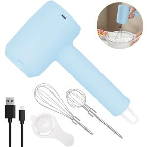 NIUAWASA Sbattitore Elettrico Ricaricabile, Funziona a Batteria Portatile a Frustino Montalatte Mano 3 Velocità e 2 Staccabile Fruste per la Cottura e Frullino per le Uova e Frullato Crema (Blu)