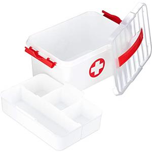 Relaxdays Scatola Medicine Cassetta Pronto Soccorsi per Conservare i Medicinali Plastica HLP: 14,5 x 30 x 21 cm, bianca