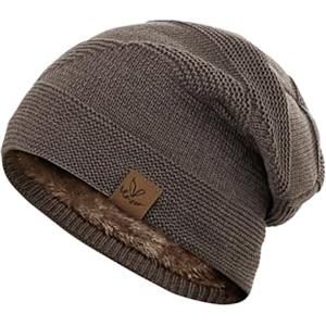 Vlazom Berretto Uomo Unisex Berretti in Maglia Termico con Interno Peluche Morbido Taglia Unica，Kaki