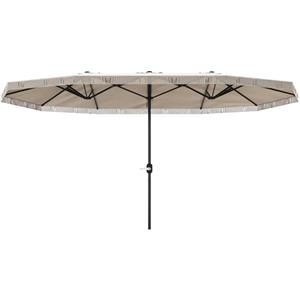Outsunny Ombrellone Doppio 450x265 cm con Manovella, Prese d'Aria e Frange, Ombrellone da Giardino a 12 Stecche in Metallo e Poliestere 180g/㎡, Anti UV30+, per Giardino, Terrazza e Balcone, Crema