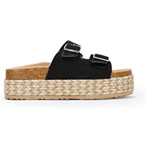 BOSANOVA Sandali bio-stile pala con una larga striscia al collo del piede con dettaglio di due fibbie regolabili e suola in sparto bicolore. Senza chiusura Calzature da donna, Nero , 36 EU