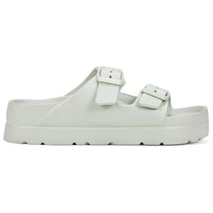 BOSANOVA Sandali in gomma stile pala con due cinghie al collo del piede con dettaglio di fibbie regolabili e suola con plateau. Senza chiusura. Scarpe da donna, Kaki, 36 EU