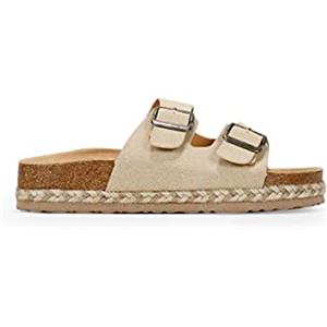 BOSANOVA Sandali bio stile pala composte da due strisce con fibbie regolabili al collo del piede e suola in rafia bicolore. Senza chiusura. Scarpe da donna, beige, 36 EU