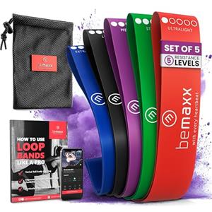 BeMaxx Loop Fasce Elastiche Fitness Set/Livelli Resistenza + eBook di Esercizio e Borsa | Banda Elastica Glutei Gambe Addominale Braccio, Trazioni Boxe Pull Up Pilates Sportiva Kit Uomo Donna