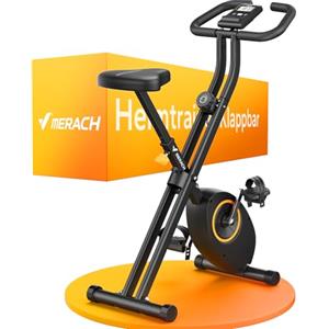 MERACH Cyclette Pieghevole da Casa, Bicicletta da Interno Silenziosa con Schermo LCD, Bici da Fitness Magnetica con Cuscino Confortevole, Salvaspazio, per l'Allenamento Cardio, Capacità Max 136KG