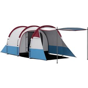 Outsunny Tenda da Campeggio a Tunnel per 3 Persone con 2 Stanze, Tenda Famigliare da Trekking Pesca con Camera da letto, Soggiorno, Telo di Fondo Cucito, Borsa di Trasporto, 420x200x150 cm, Rosso