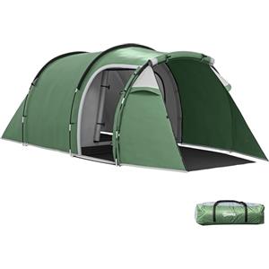Outsunny Tenda Campeggio a Tunnel per 2-3 Persone, Tenda Campeggio Familiare 3 Posti con Zona Soggiorno e Camera da Letto, Porte, Finestre Laterali e Borsa di Trasporto, 426x206x154 cm, Verde Scuro
