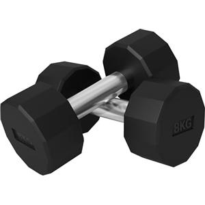 SPORTNOW Set 2 Manubri a 12 Lati da 2x8 kg in Metallo e Gomma, Set Manubri Palestra con Impugnatura Antiscivolo, 26x12x12 cm, Nero