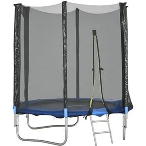SPORTNOW Trampolino Elastico con Scaletta e Rete di Sicurezza, Tappeto Elastico in Acciaio e Plastica con 3 Gambe a U, Ø180x200 cm, Blu