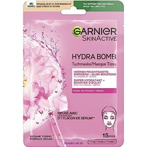Garnier Maschera per panno, maschera viso per pelle pallida, bagliore e idratante, con acido ialuronico e sakura, Hydra Bomb, 28 g