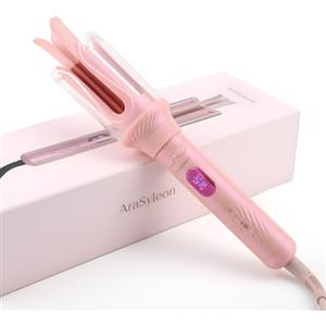 AraSyleon Arricciacapelli Automatico 3 Misure (28/32/40mm), Ceramica alla Turmalina a Ioni Negativi, 12 Temperature Regolabili (100-210°C), Arricciacapelli Automatico per Capelli Lunghi, Rosa