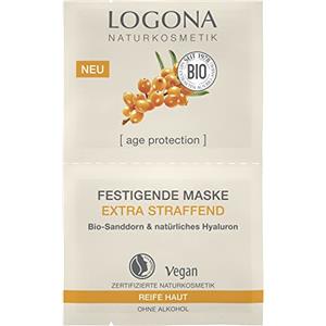 LOGONA Naturkosmetik Maschera viso anti-invecchiamento per pelle matura, rassodante e rinforzante, con acido ialuronico e olivello spinoso biologico, protection, 15 ml