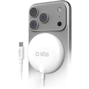 SBS Alimentatore MagSafe Qi2 25W, Caricabatterie Wireless Magnetico, Certificato Qi2 25W, Alimentazione USB-C, Caricatore con Ricarica Rapida, Design Slim, Compatibile con iPhone e Android, Bianco