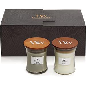 Woodwick Candele profumate in Confezione Regalo | Candele Fireside e Linen a ellisse con stoppino scoppiettante | Fino a 60 Ore di Durata | Regali per Donne
