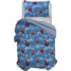 hermet Spiderman, Set Copripiumino Singolo Cotone, Blu, Sacco 155x200, Federa 50x80, Marvel, 100% Cotone, Prodotto Ufficiale
