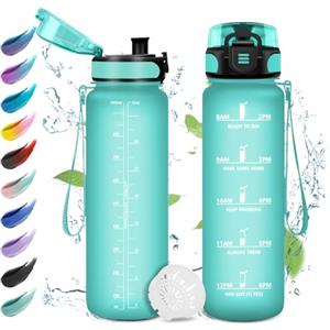 KollyKolla Borraccia 1L, Borraccia Sportiva a Prova di Perdite, Facile Pulizia,con Filtro, Bottiglia Acqua Motivazionale con Indicatore del Tempo,per Campeggio, Ciclismo, Scuola, Lavoro