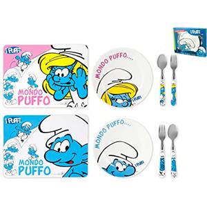 Home Puffi Set di Piato con 2 Posate, Melamina, Multicolore, 4 Pezzi