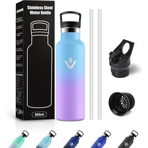 JAPORIA Bottiglia Termica 500ml, Borraccia Termica con Cannuccia, Riutilizzabile, senza BPA, a prova di perdite, per Campeggio, Viaggio